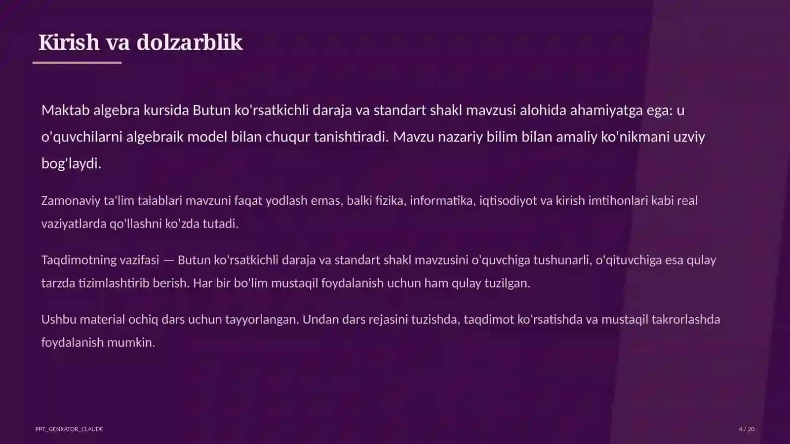 Butun ko'rsatkichli daraja va standart shakl (8-sinf) 4