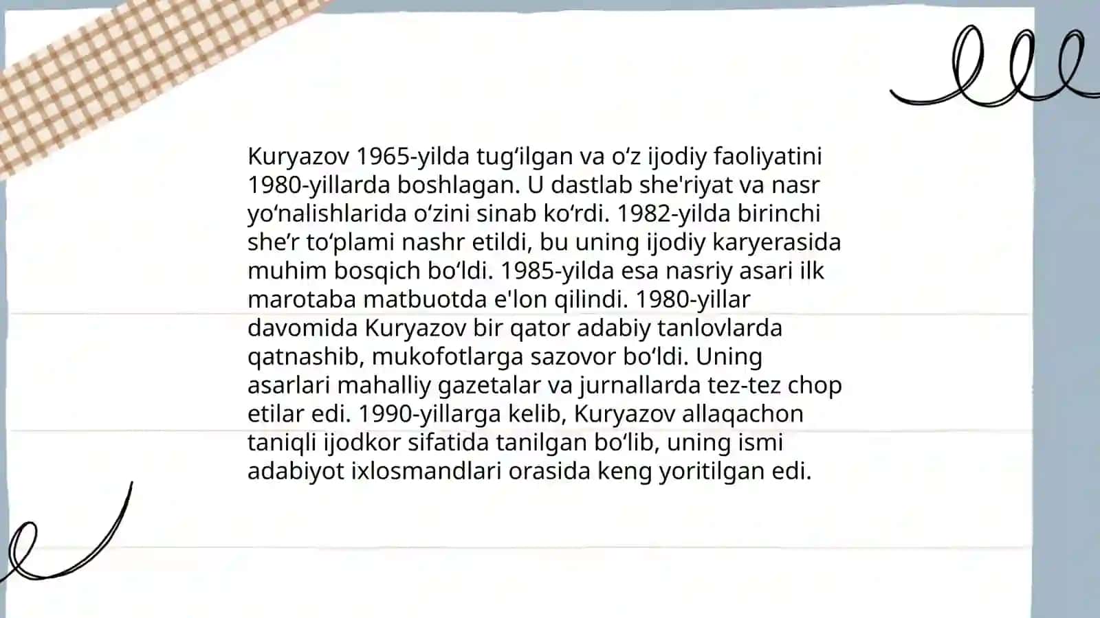 Ulug'bek Kuryazovning hayoti va ijodiy faoliyati 4