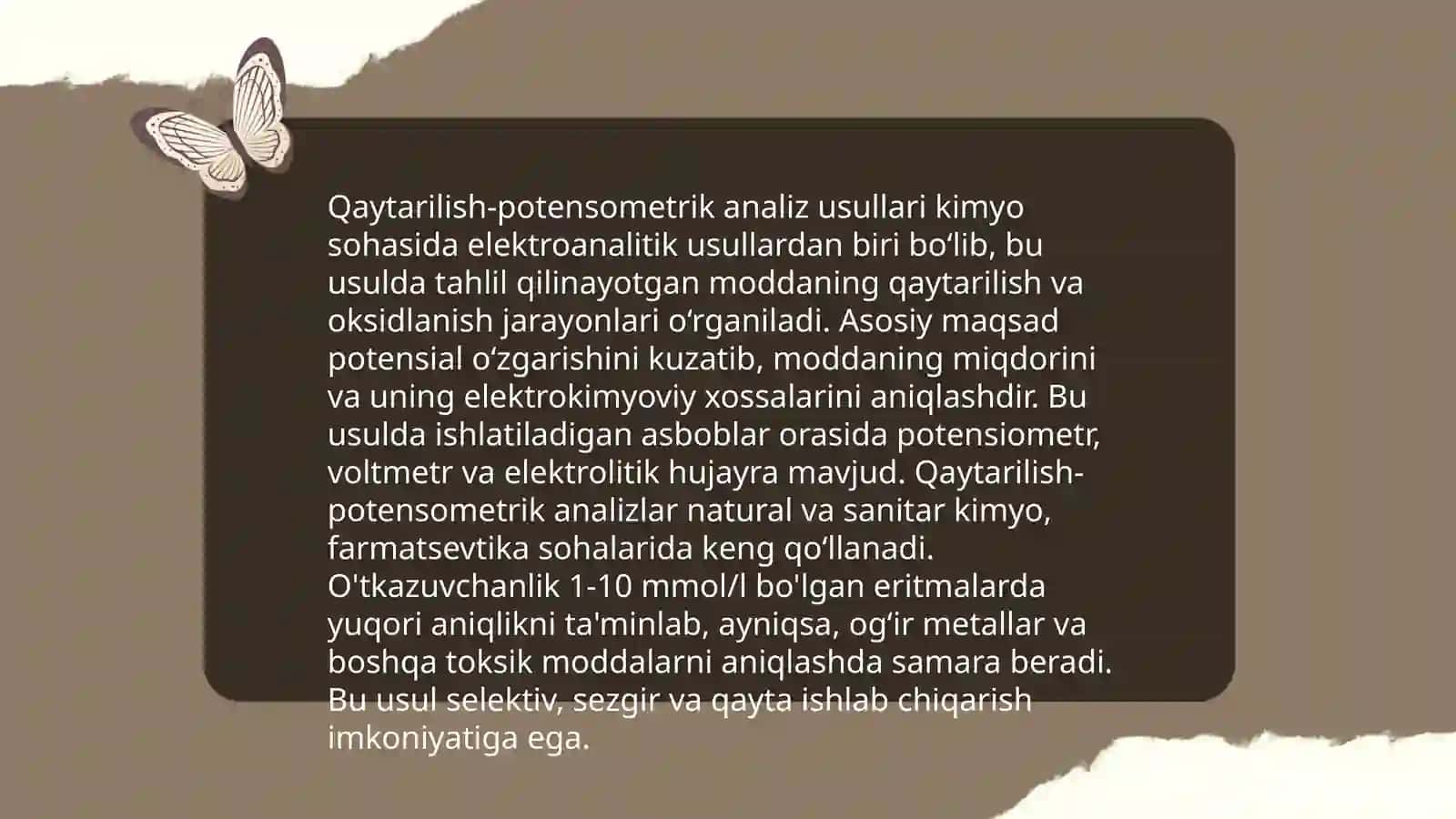 Oksidlanish -qaytarilish reaksiyalarining analitik kimyodagi qoʻllanilishi 4