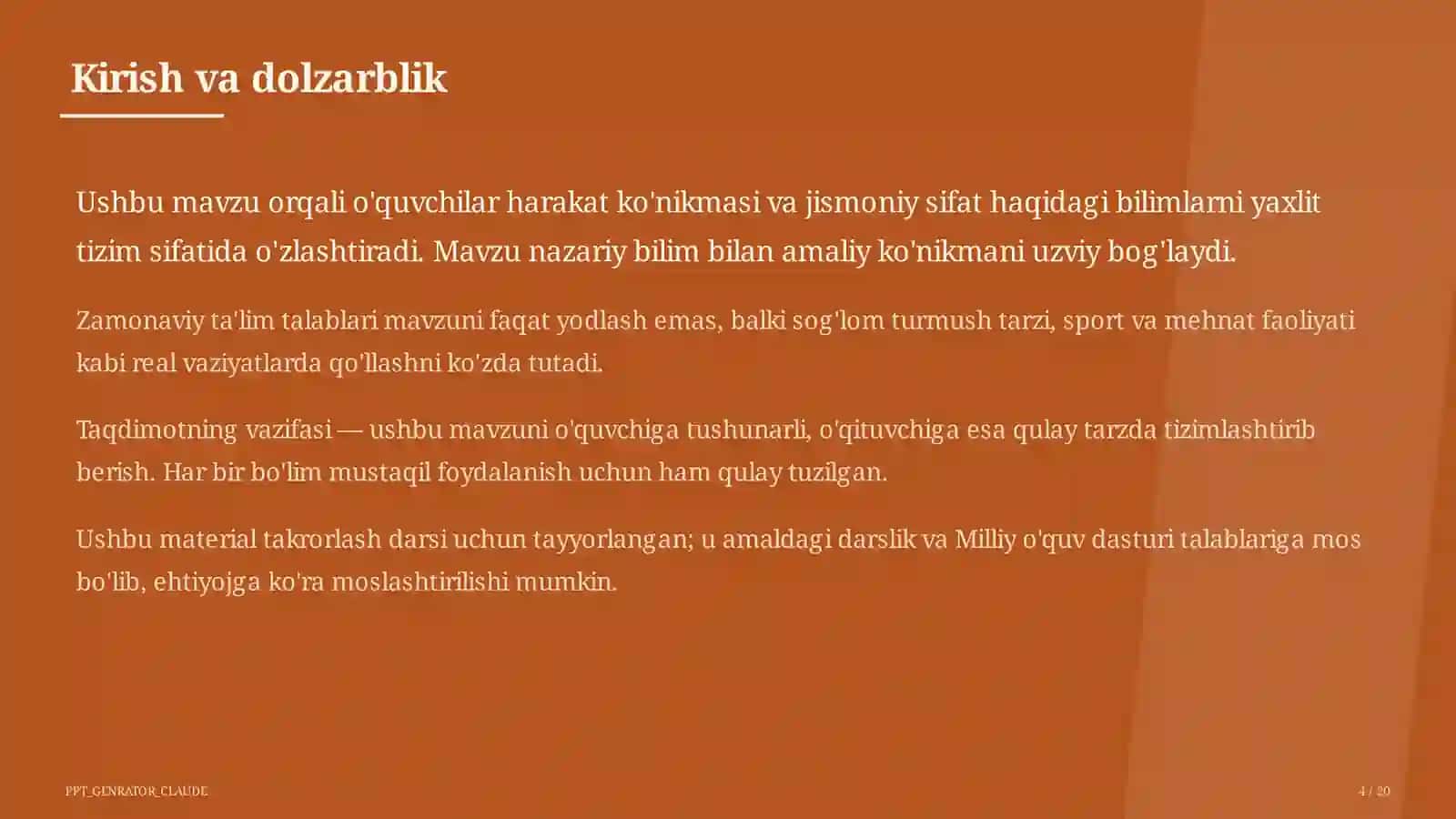 Jismoniy tarbiya (1–11) — takrorlash darsi uchun 4
