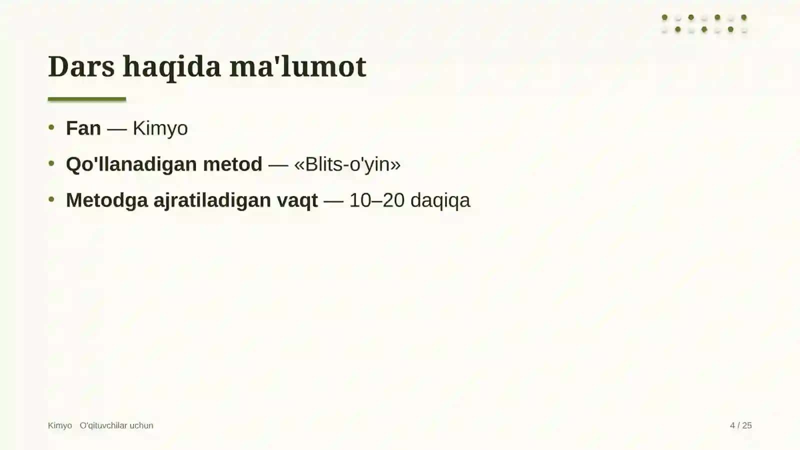 kimyo darslarida blits o'yin metodidan foydalanish 2999 4