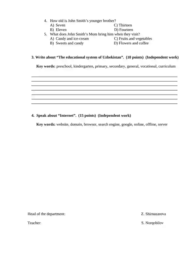 Variant 1 Grammar Questions 4