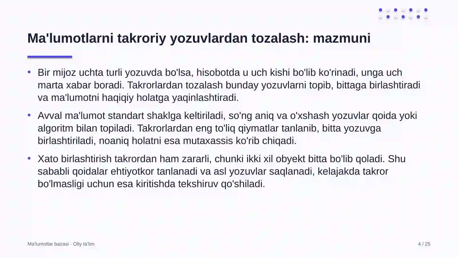 Davlat byudjeti tizimida ma'lumotlarni takroriy yozuvlardan tozalash 4