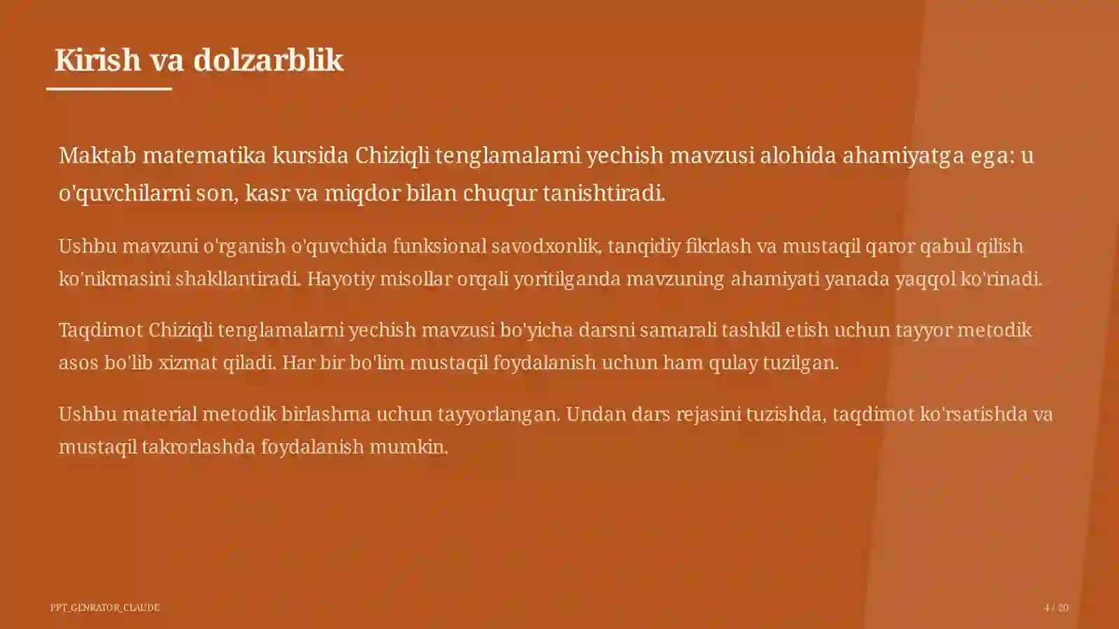 Chiziqli tenglamalarni yechish (6-sinf) 4