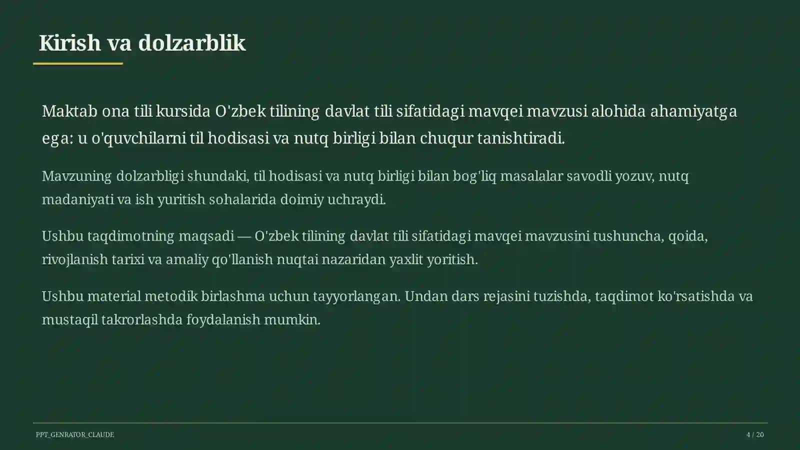 O'zbek tilining davlat tili sifatidagi mavqei (11-sinf) 4