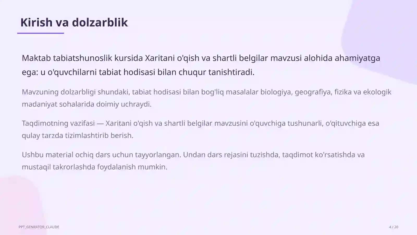 Xaritani o'qish va shartli belgilar (4-sinf) 4
