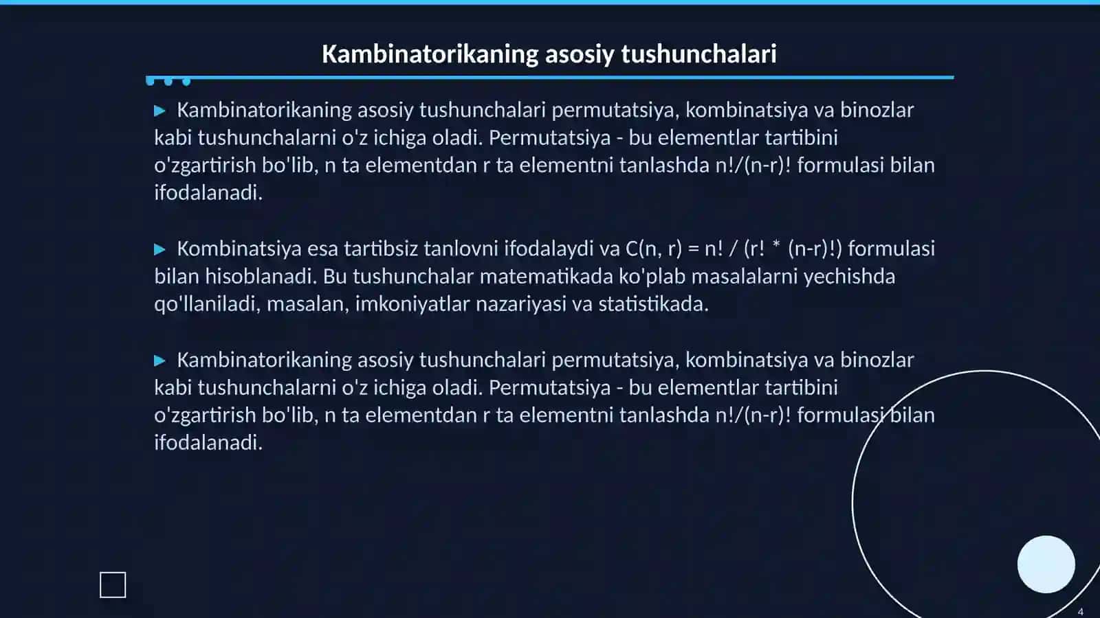 Qiziqarli kambinatorika 4