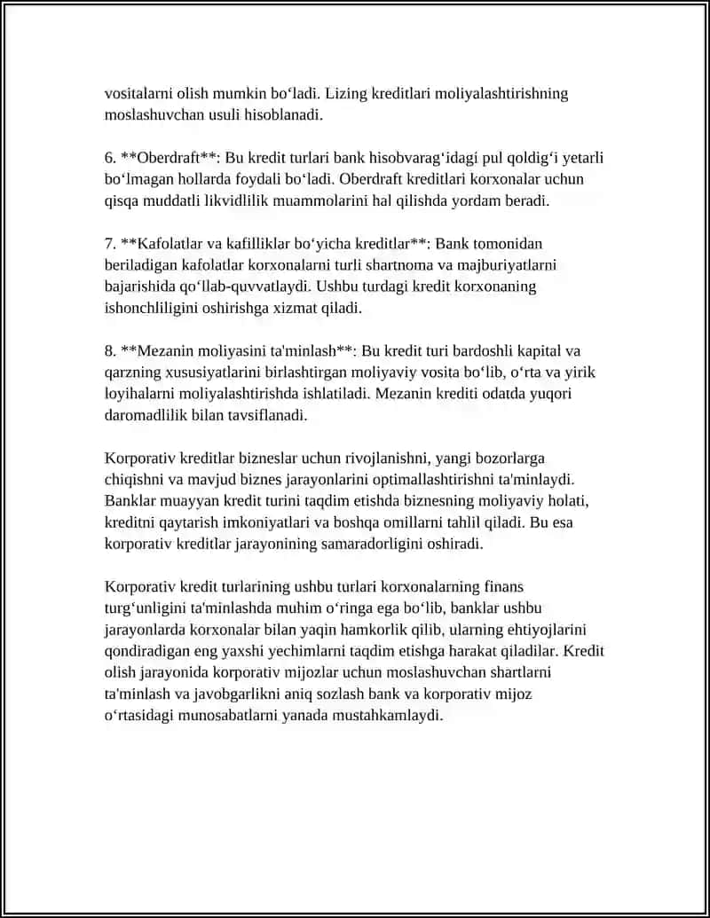 KORPORATIV BANK ISHLARI: BIZNESGA KREDIT BERISH 4