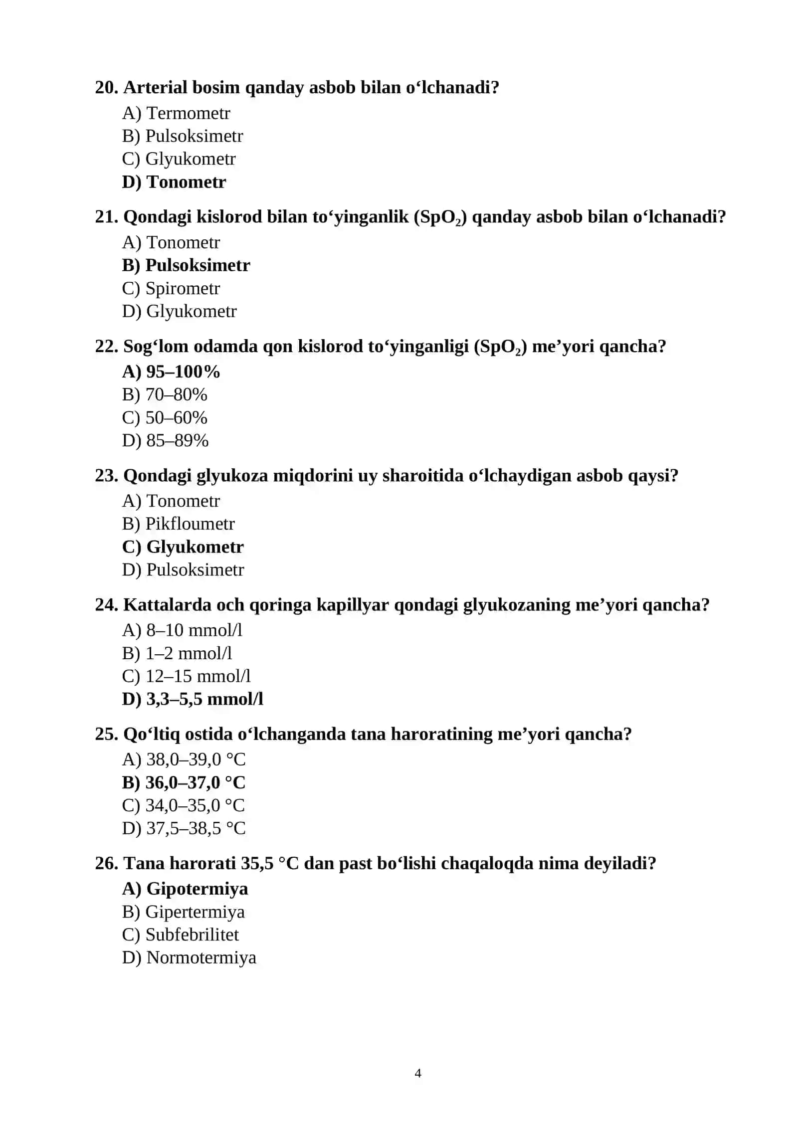 HAMSHIRALIK ISHI (PATRONAJ HAMSHIRALARI) MUTAXASSISLIGI BO‘YICHA 100 TA TEST SAVOLLARI JAVOBLARI BILAN 4