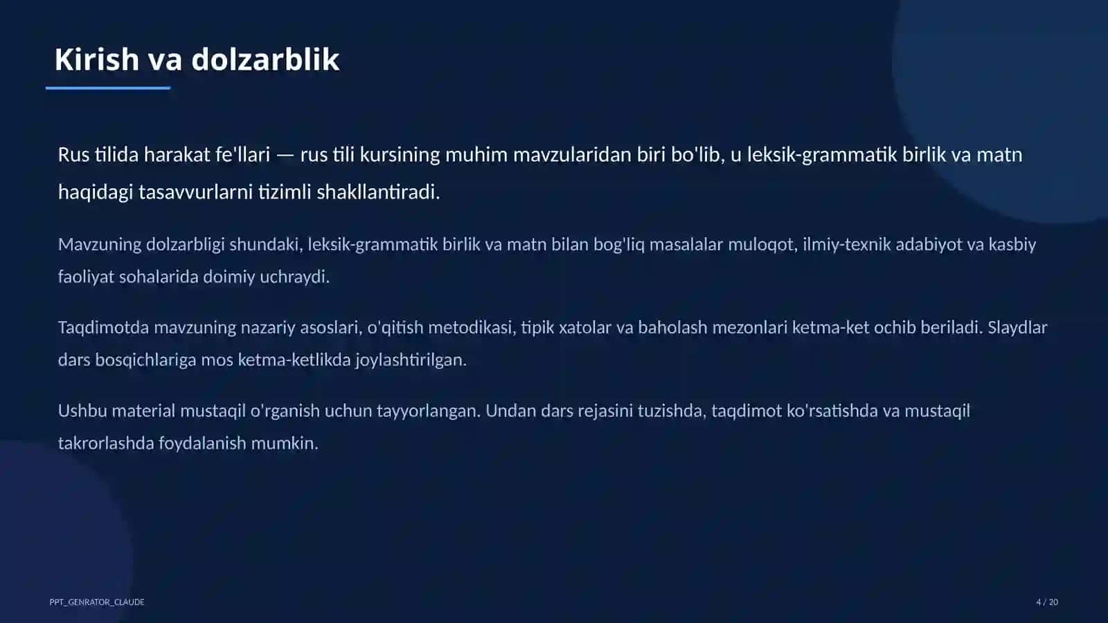 Rus tilida harakat fe'llari (6-sinf) 4