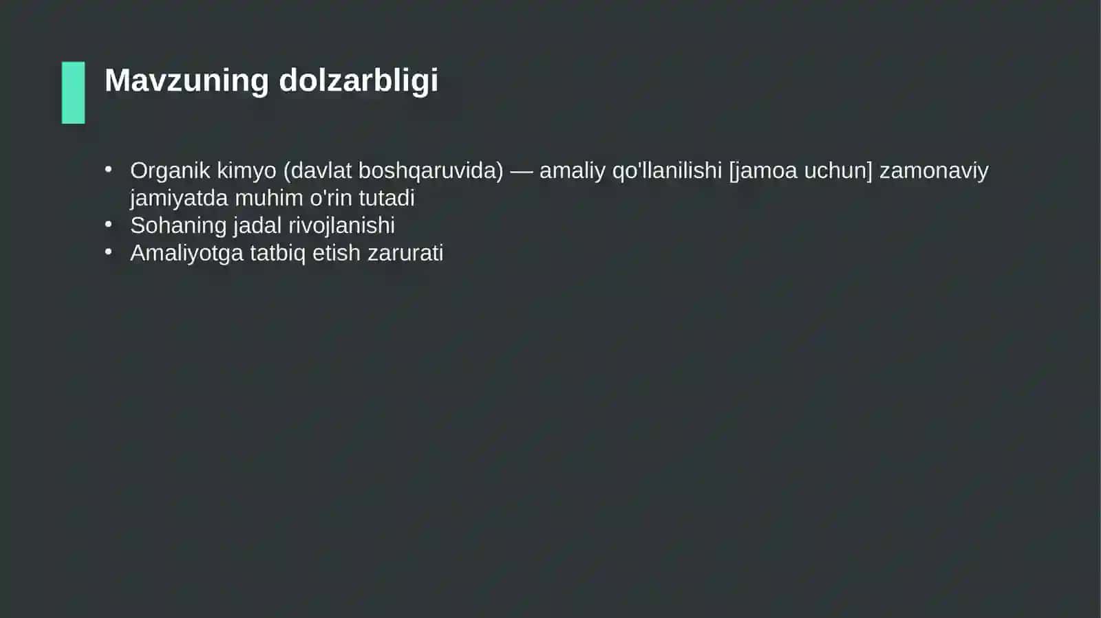 Organik kimyo (davlat boshqaruvida) — amaliy qo'llanilishi [jamoa uchun] 4