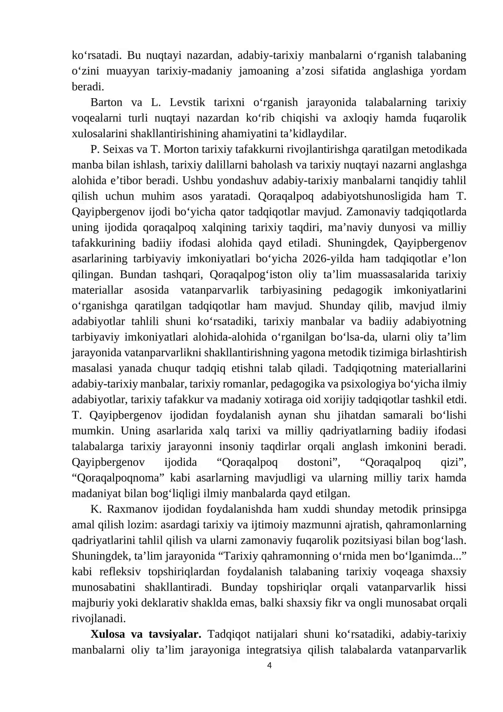 ADABIY-TARIXIY MANBALARNI TA’LIM JARAYONIGA TATBIQ ETISH ORQALI TALABALARDA VATANPARVARLIK TUYG‘USINI RIVOJLANTIRISH 4
