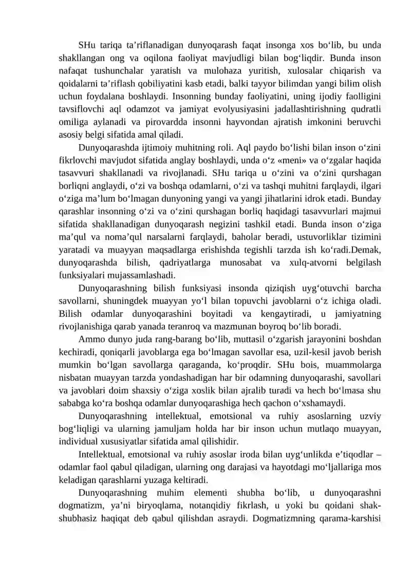 Dunyoqarashning mohiyati, tuzilishi va asosiy funksiyalari 4