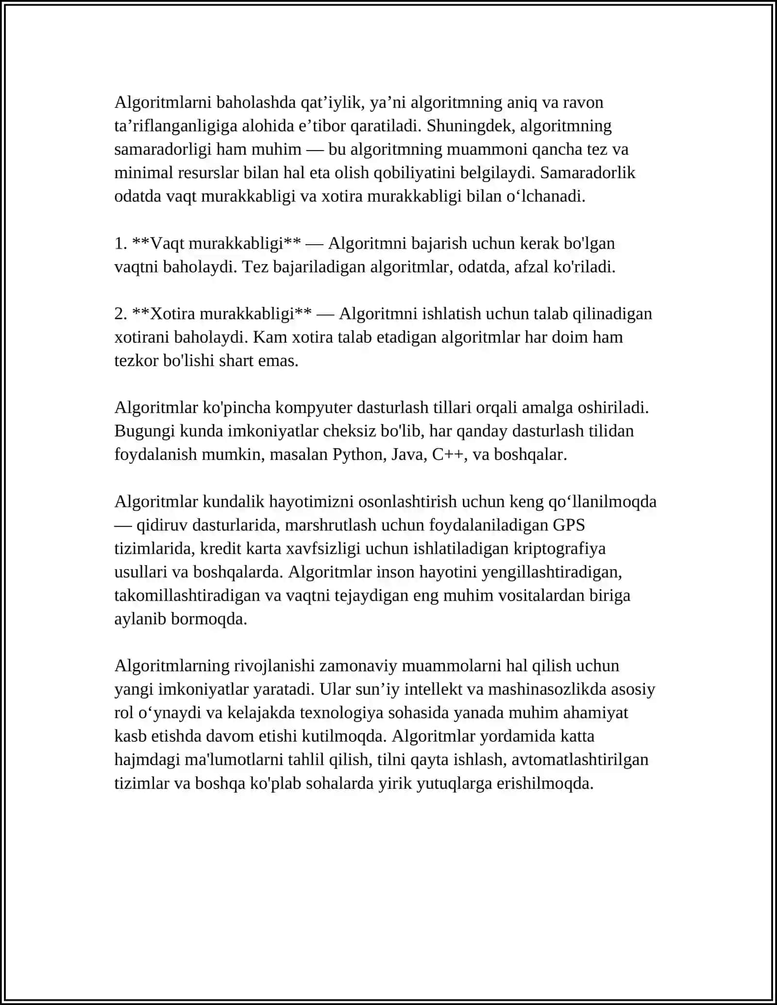 ALGORITMLASH USULLARI. TIBBIY-BIOLOGIK MASALALARNI YECHISH ALGORITMINI YARATISH 4