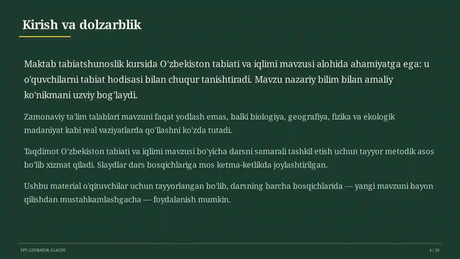 O'zbekiston tabiati va iqlimi (4-sinf) 4