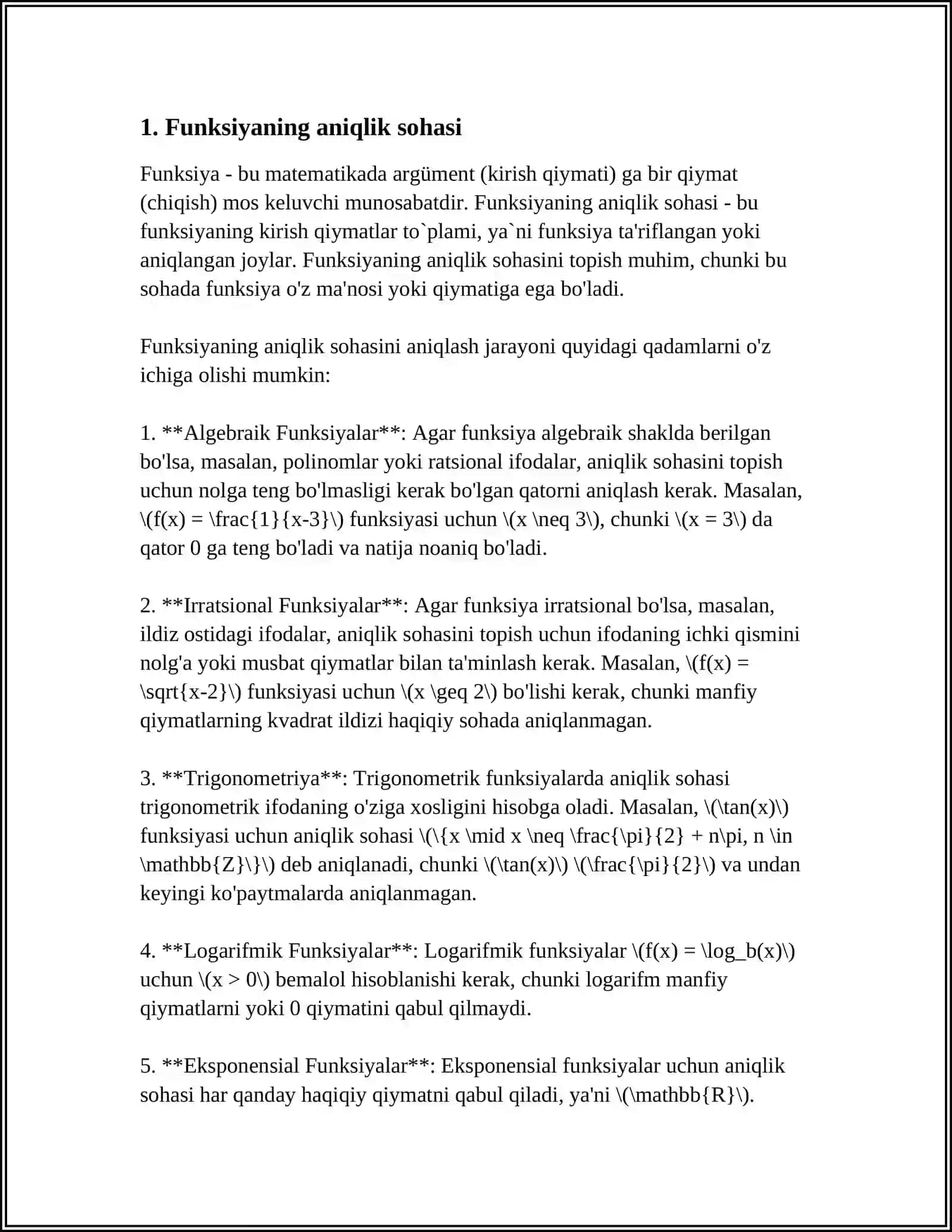 FUNKSIYANI TO'LA TEKSHIRISH 4