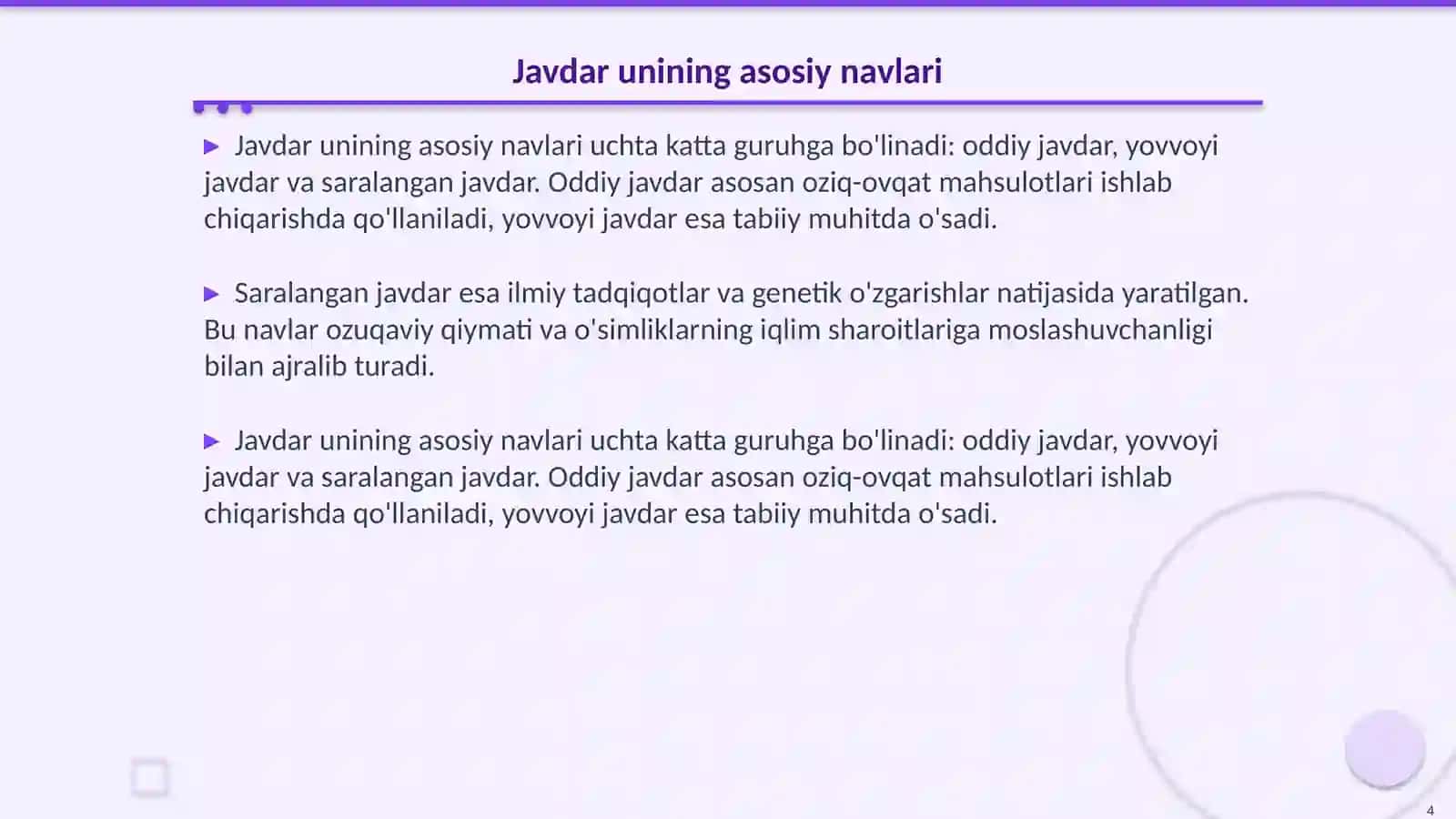 Javdar unining navlari va tahlil usullari 4