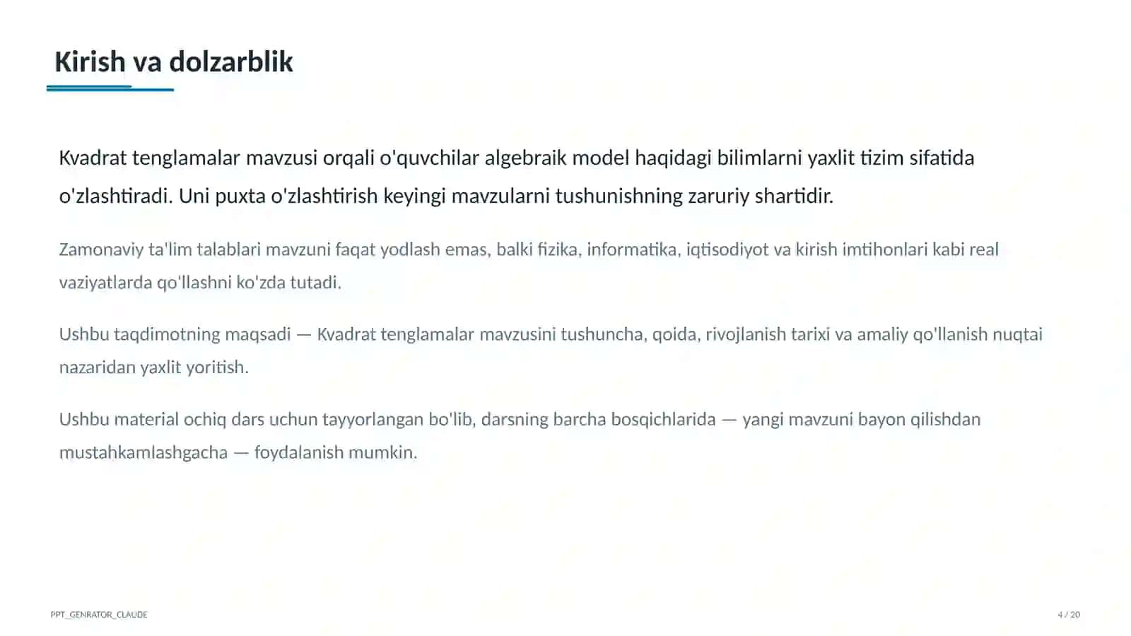 Kvadrat tenglamalar (8-sinf) 4