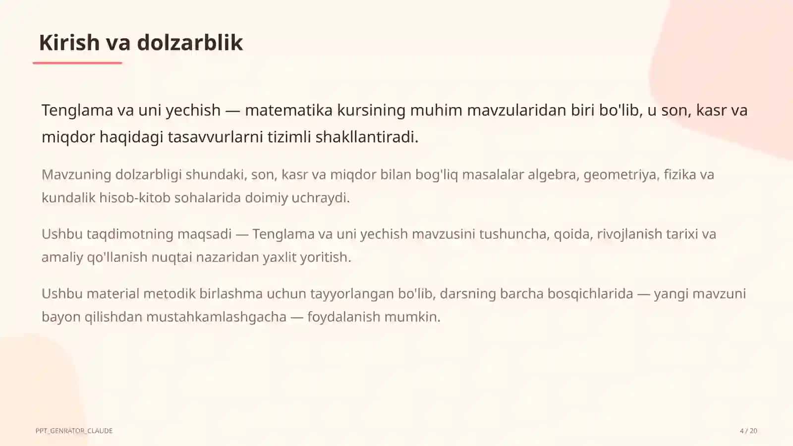 Tenglama va uni yechish (5-sinf) 4