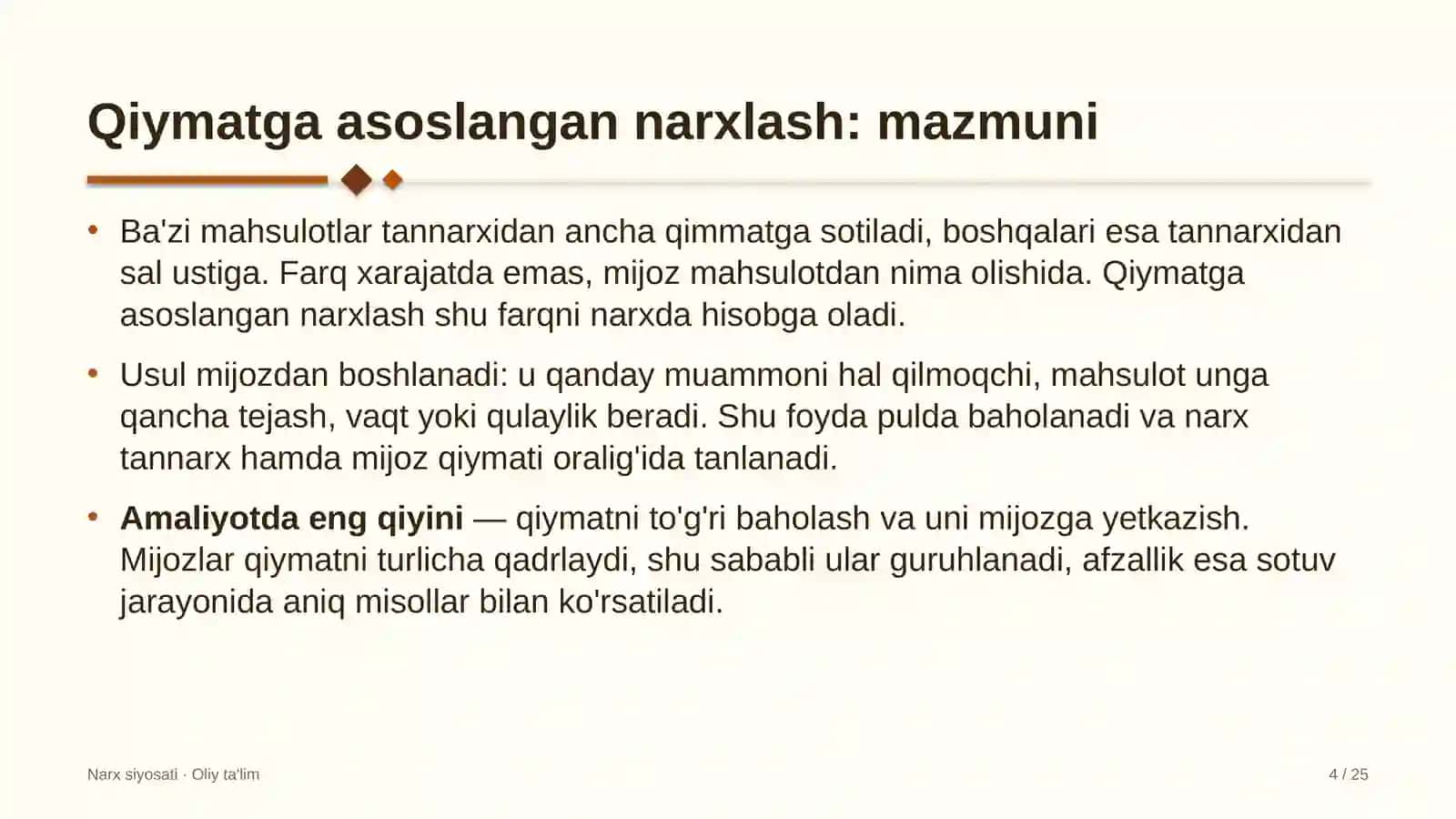 To'qimachilik korxonalarida qiymatga asoslangan narxlash 4