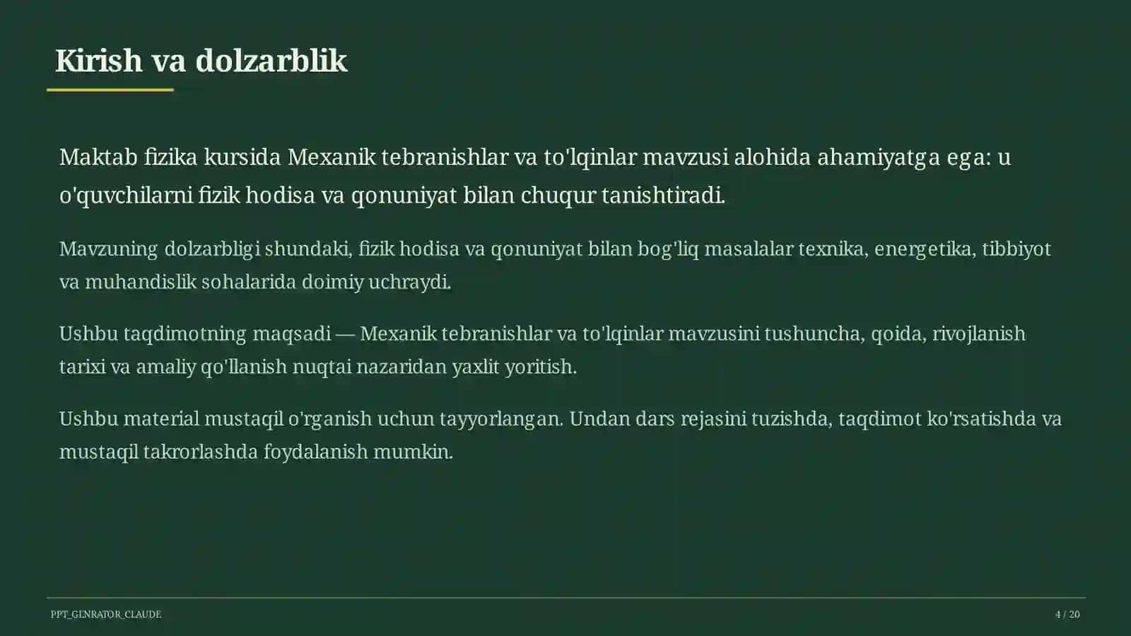 Mexanik tebranishlar va to'lqinlar (9-sinf) 4