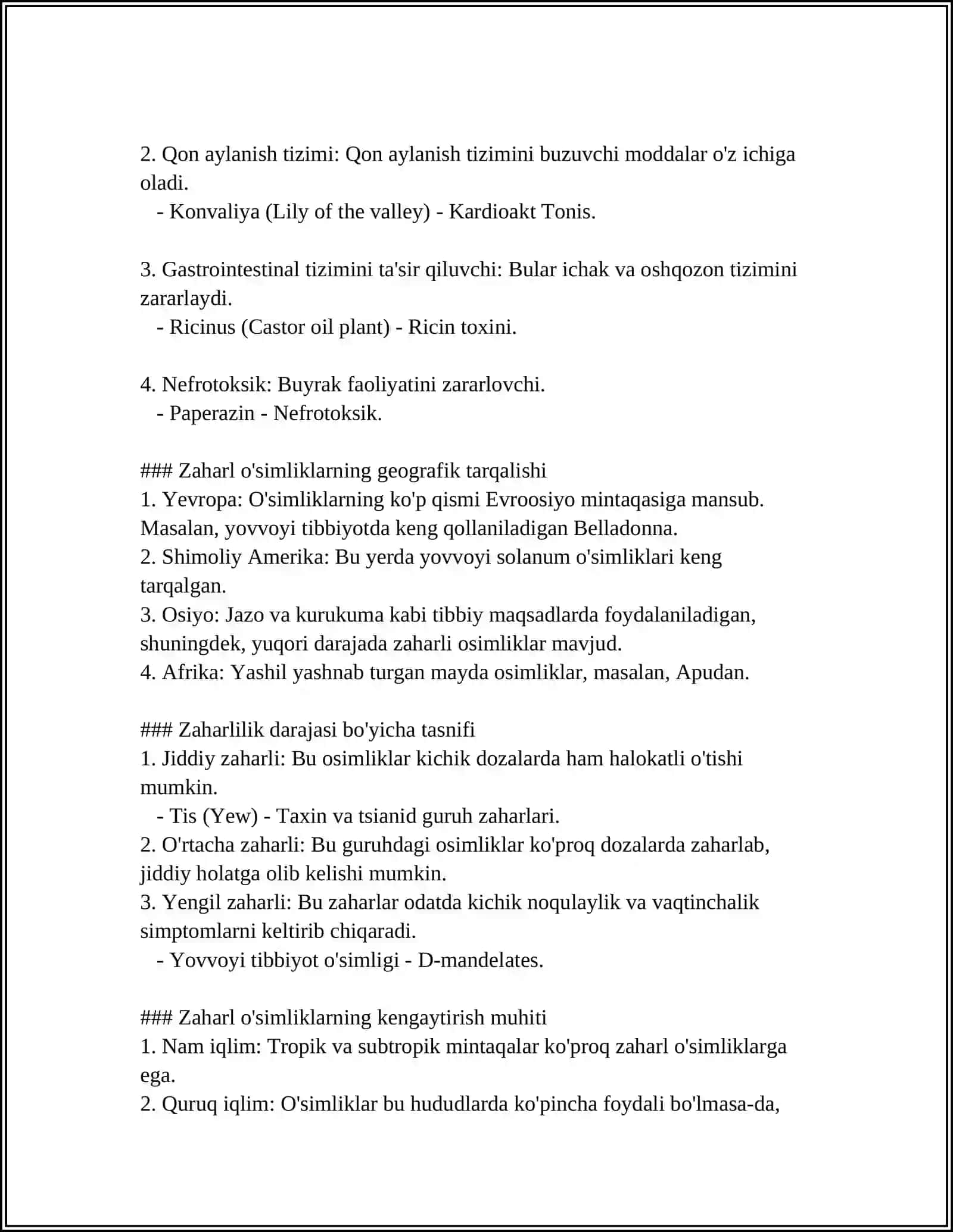 ZAHARLI O'SIMLIKLAR TOKSIKOLOGIYASI 4