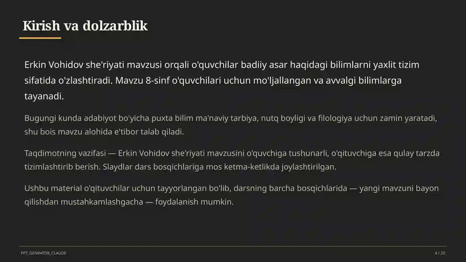 Erkin Vohidov she'riyati (8-sinf) 4