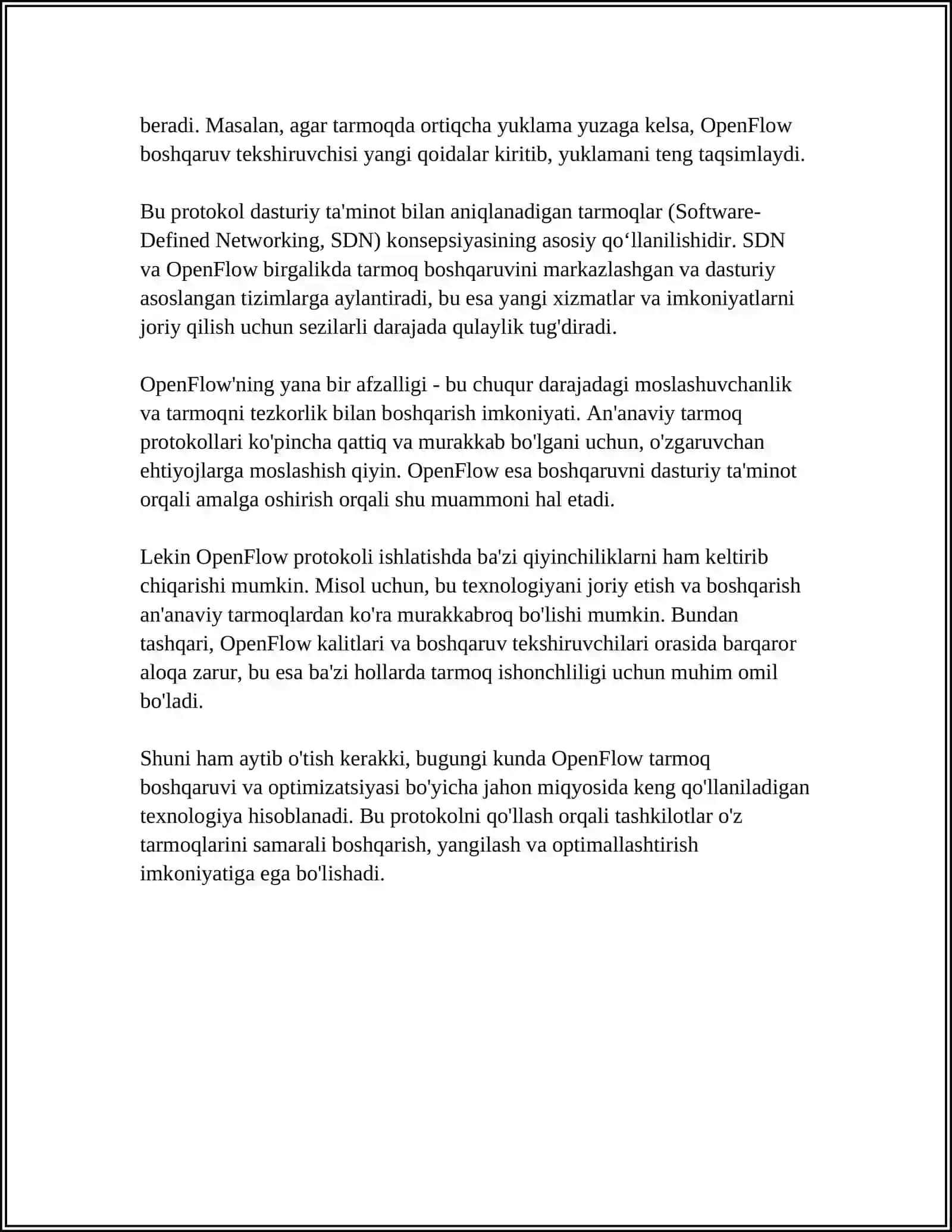 OPENFLOW VA SDN PROTOKOLLARI 4
