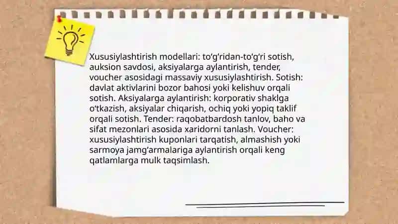 Davlat mulkini xususiylashtirish va boshqarish siyosati 4
