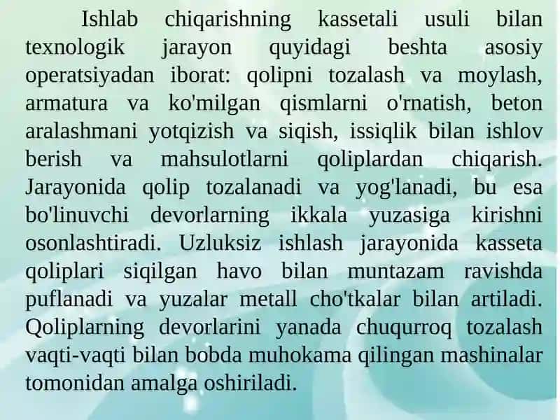 Betonqorishmasini isitish yordamida issiq qoliplash usuli 4