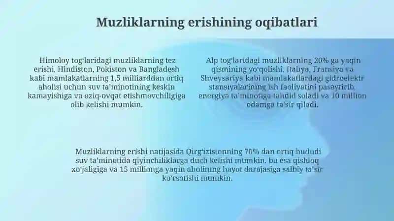 Muzliklarning erishi odamlarni suv va oziq-ovqatsiz qoldiramimi? 4