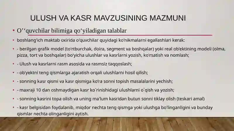 Ulush vakasrlarni o'qitish metodikasi 4