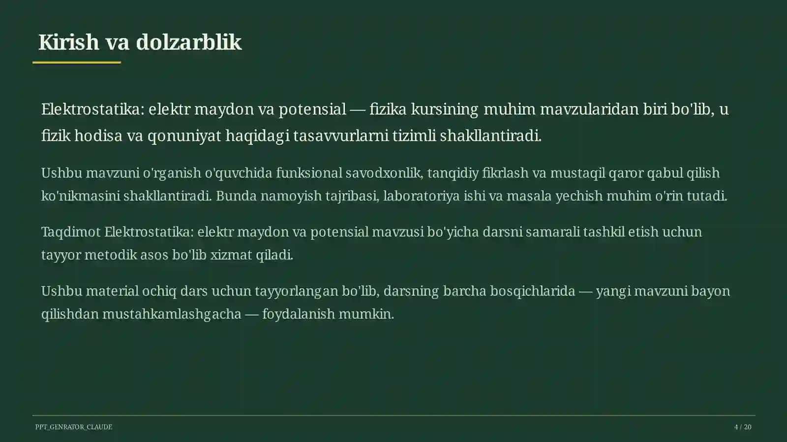 Elektrostatika: elektr maydon va potensial (10-sinf) 4