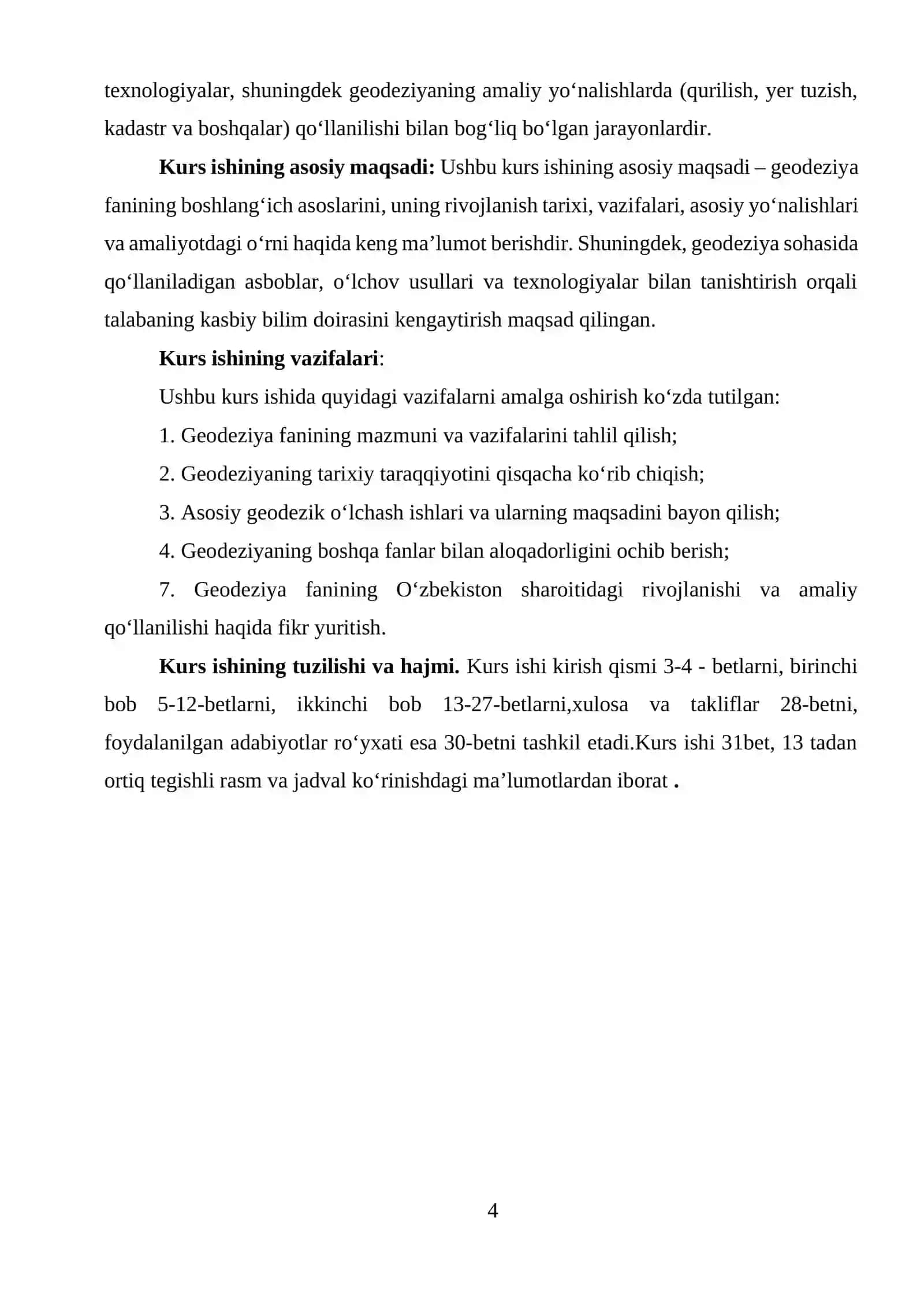 "Geodeziya, kartografiya va kadastr (funksiyalari bo‘yicha)" ta’lim yo‘nalishi 4