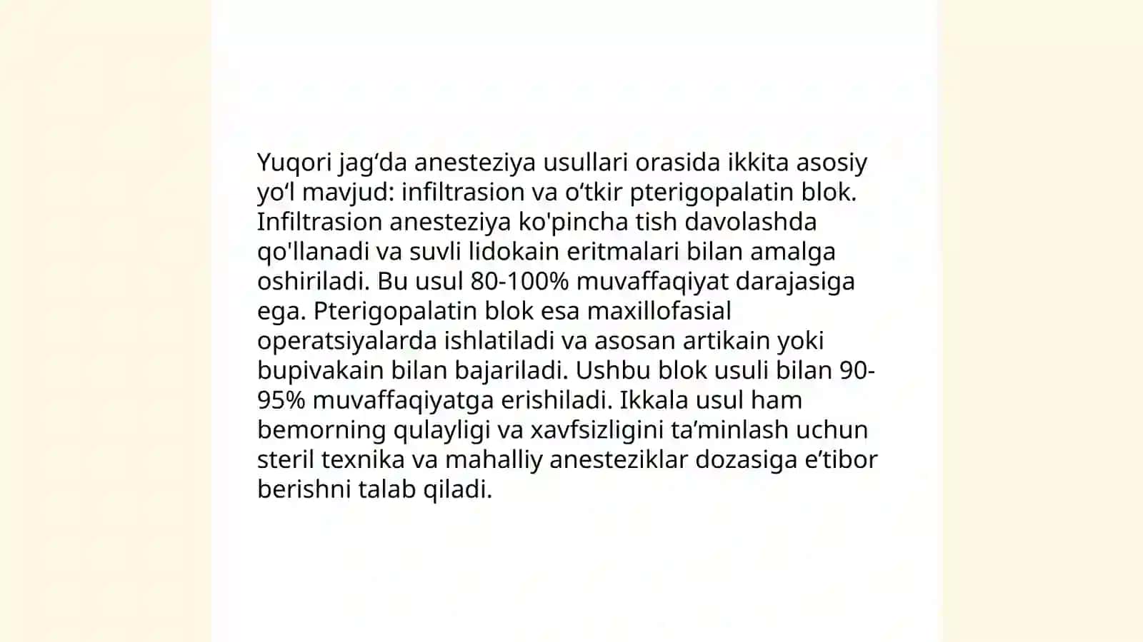 Yuqori va pastki jag'da markaziy og'riqsizlantirish usullari 4