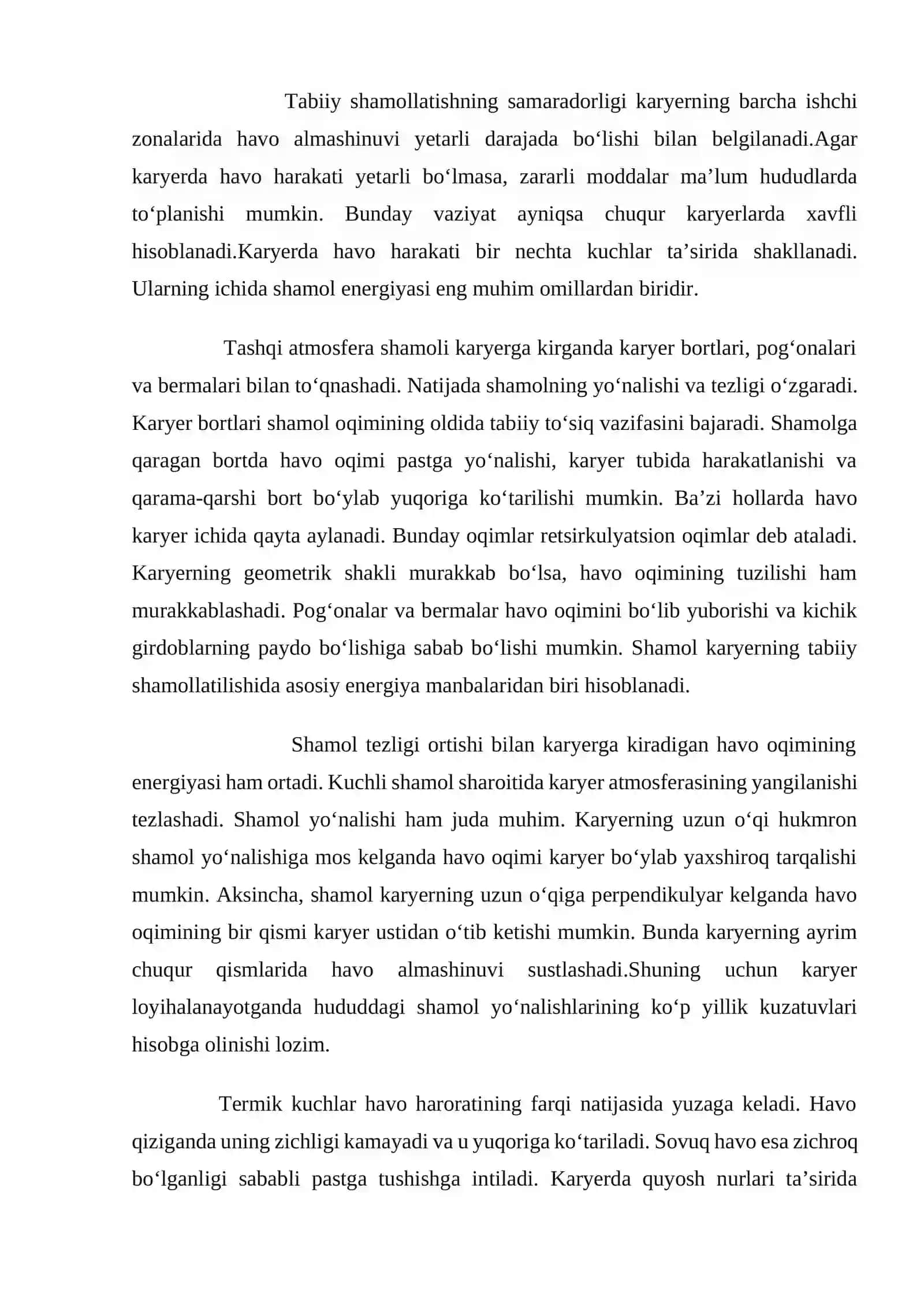 Karyerning tabiy shamollatishning xususiyatlari 4