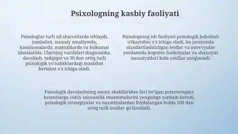 Psixologiya tarmoqlari va psixolog kasbiy faoliyati 4