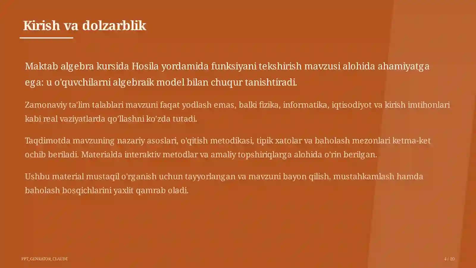 Hosila yordamida funksiyani tekshirish (11-sinf) 4