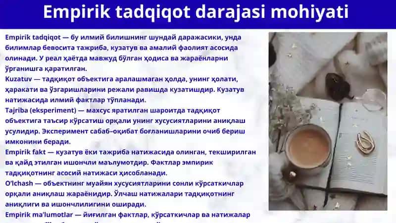 Ilmiy tadqiqotning empirik daraja sishakllari va metodlari 4