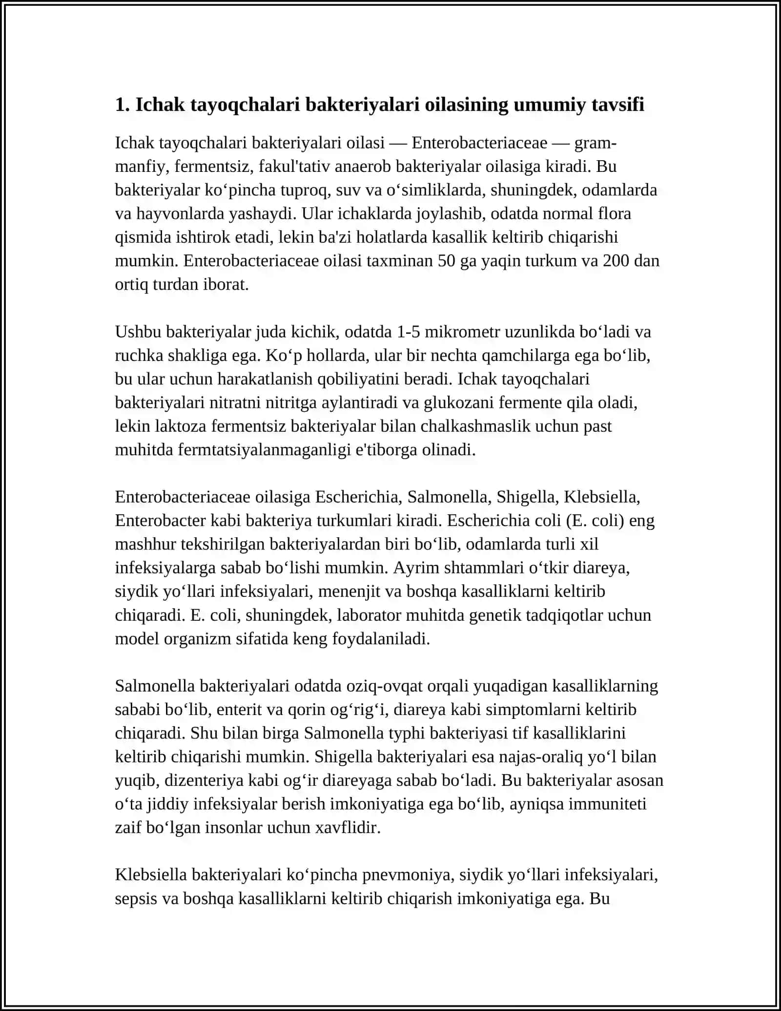 MIKRABIYOLIGA FANIDAN MAVZUSI ICHAK TAYOQCHALARI BAKTERIYALARI OILASI HAQIDA MALUMOT 4