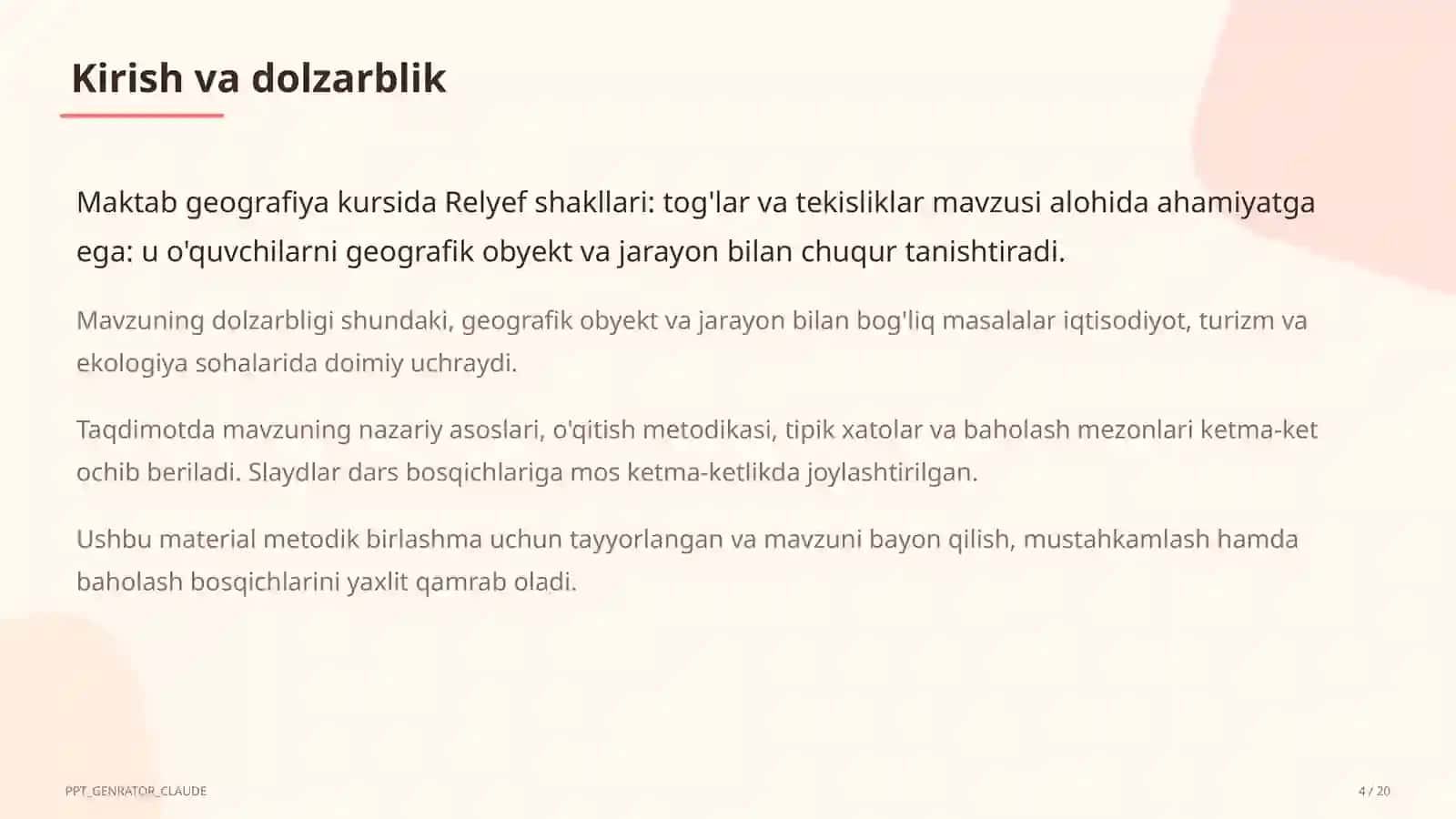 Relyef shakllari: tog'lar va tekisliklar (5-sinf) 4