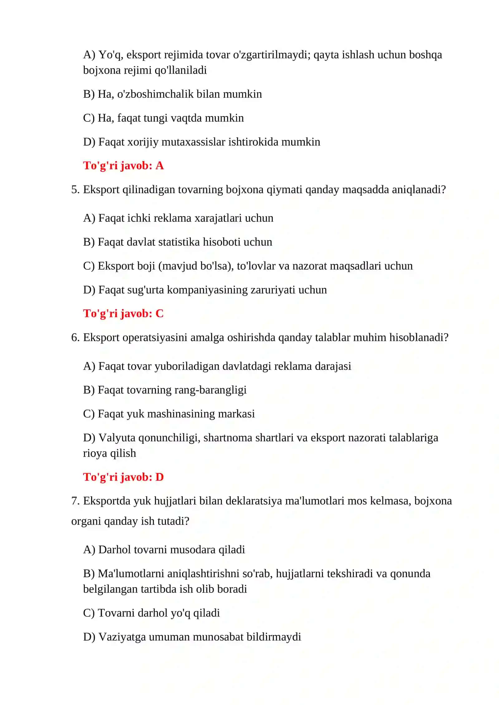 EKSPORT BOJXONA IMTIHON SAVOLLARI 4