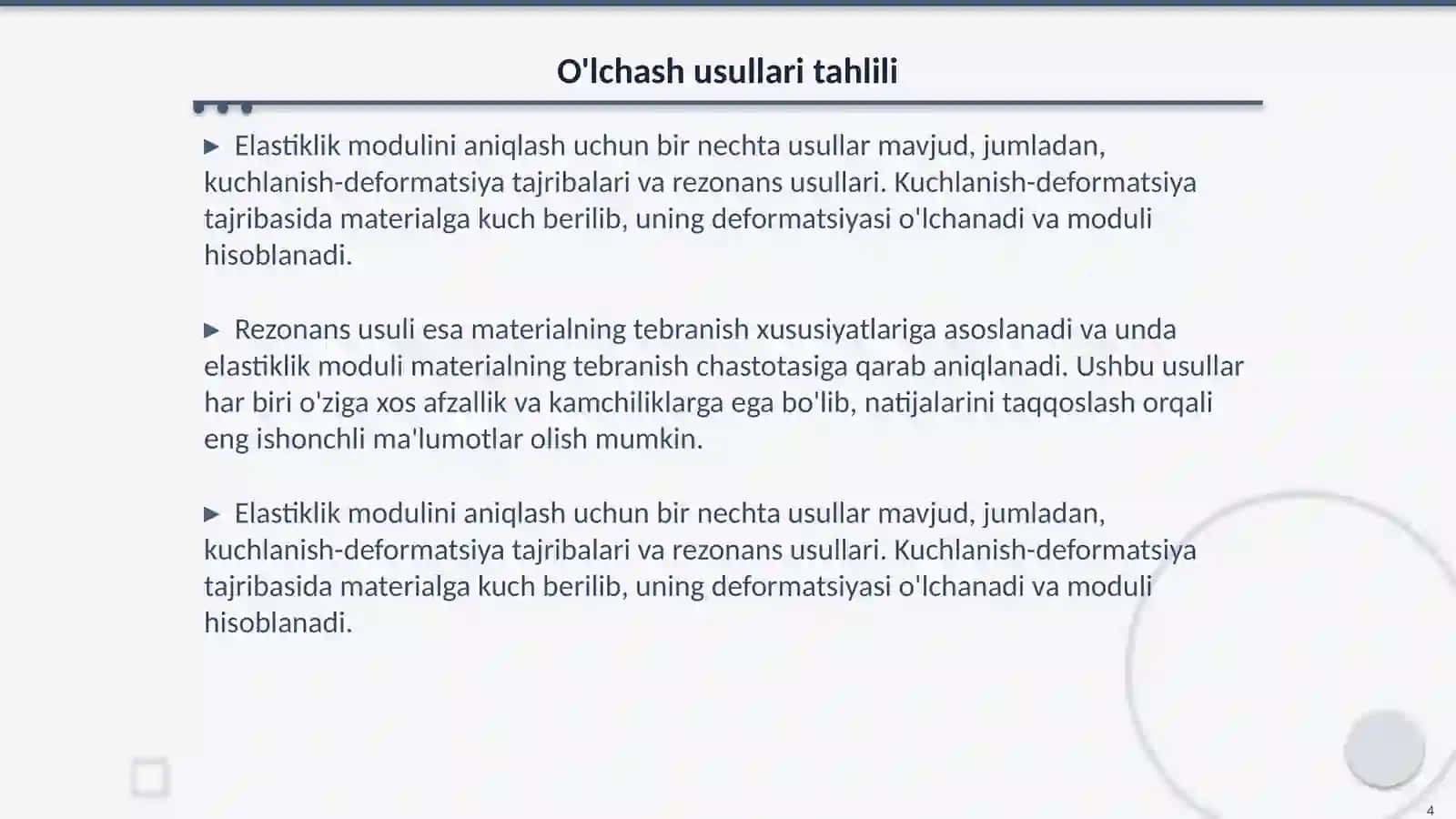 Chozilish deformatsiyasida elastiklik modulini aniqlash 4