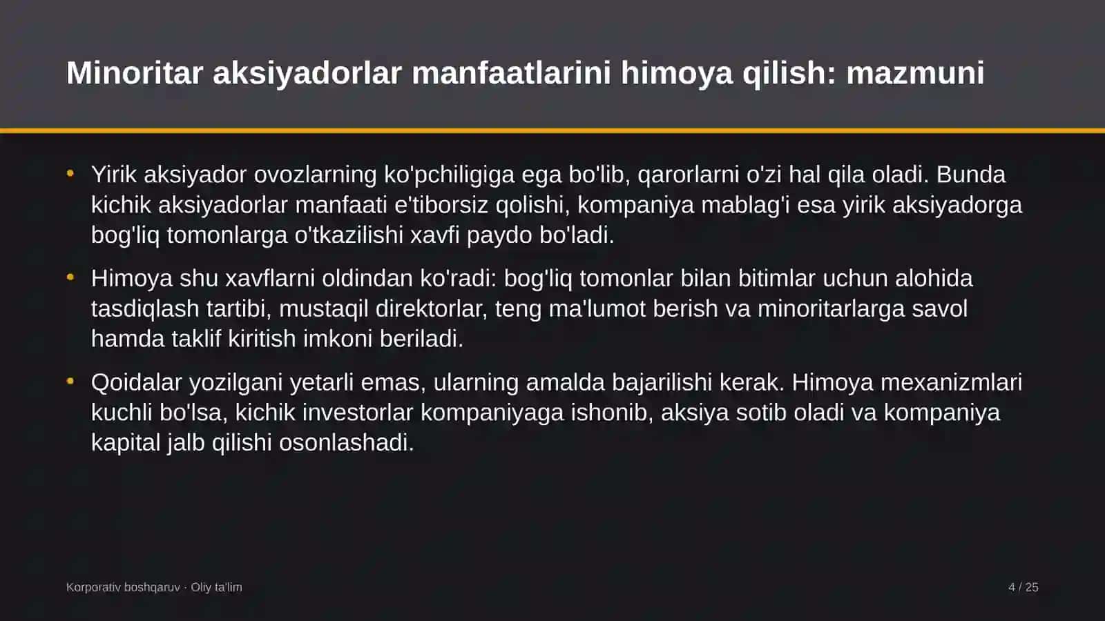 Dasturiy ta'minotni testlash sohasida minoritar aksiyadorlar manfaatlarini himoya qilish 4