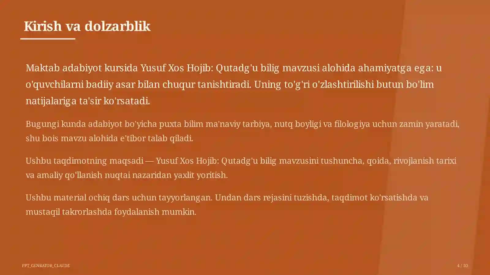 Yusuf Xos Hojib: Qutadg'u bilig (6-sinf) 4