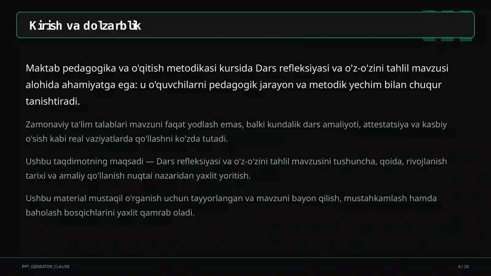 Dars rejasi 4