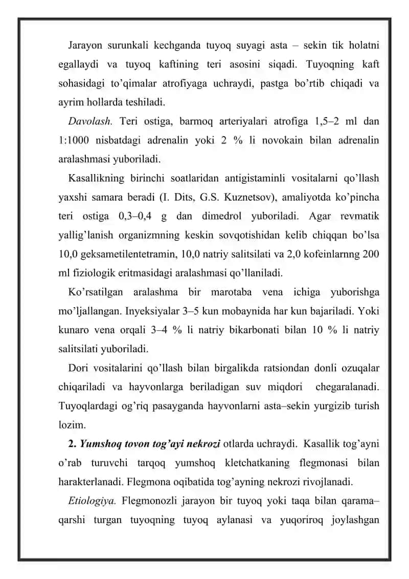 Tuyoqning teri asosi va yumshoq to’qimalari kasalliklari. 4
