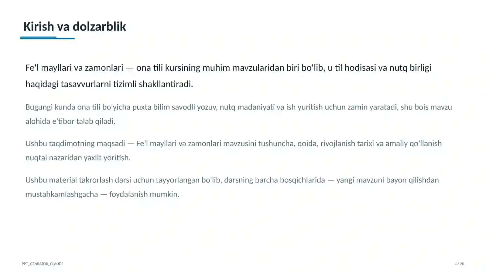 Fe'l mayllari va zamonlari (7-sinf) 4