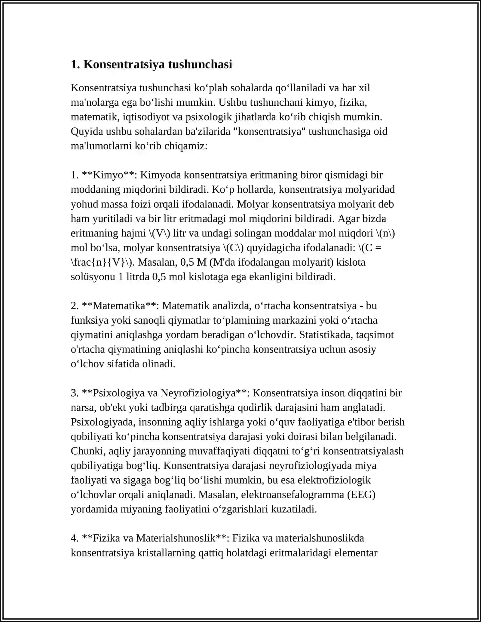 BIR XIL KONSENTRATSIYADAN IKKINCHI XIL KONSENTRATSIYAGA OʻTISH BOʻYICHA EKSPERIMENTLAR OʻTKAZISH 4