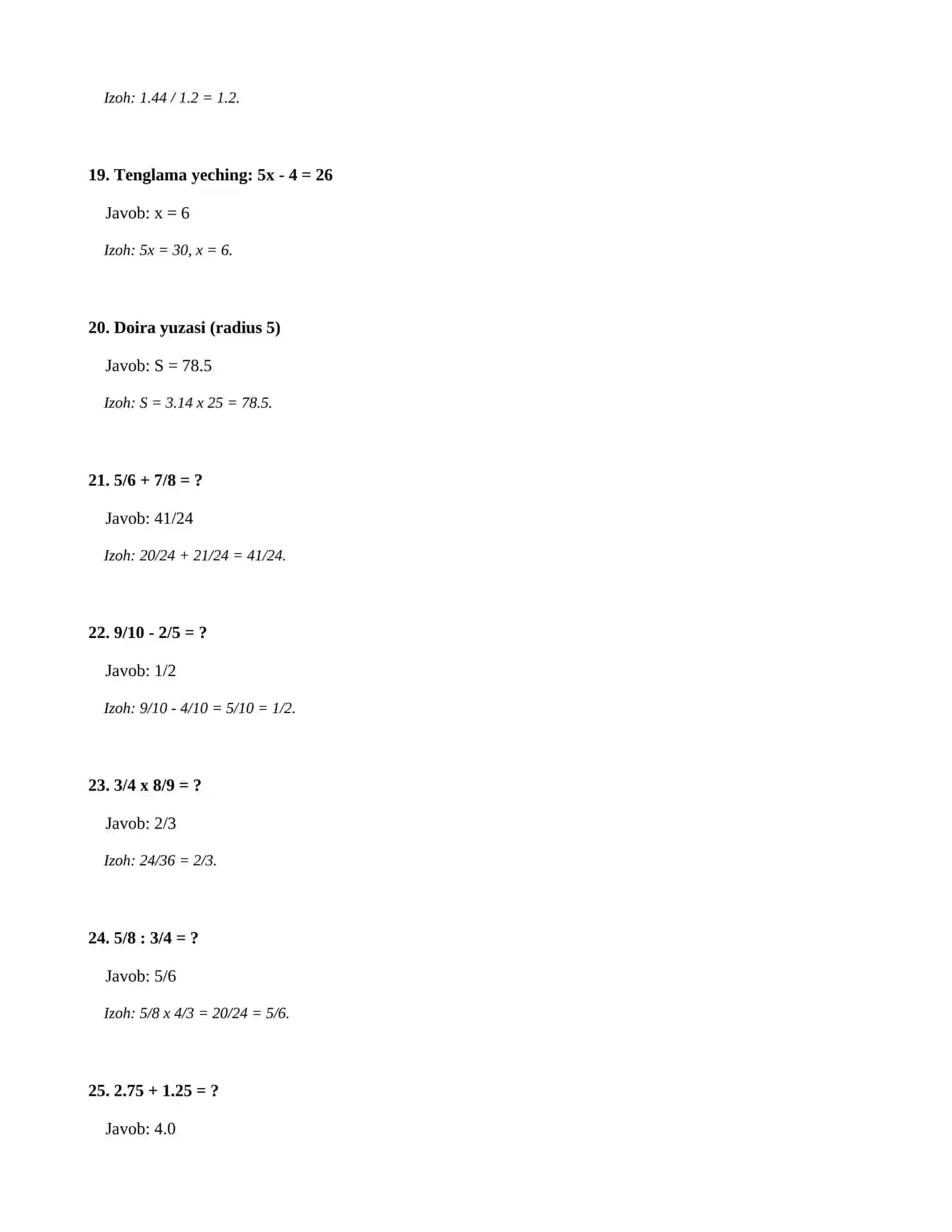 7-sinf-SINF MATEMATIKA FANIDAN NAZORAT ISHI (100 ta savol) 4